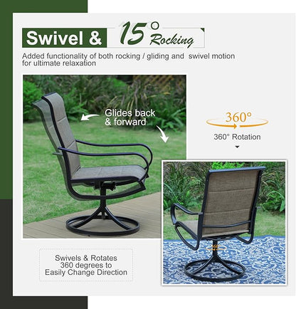 Sophia & William Patio Dining Set 5 Pieces Outdoor Furniture Set for 4 Patio Swivel Chairs Textilene Padded with 1 Metal Umbrella Table 6 Person for Lawn Garden
