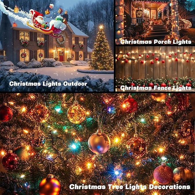 OZS 6 Pack 480LED Solar Christmas String Lights Outdoor, Waterproof 8 Modes Solar Tree Light, Green Wire Christmas Lights Outdoor for Garden, Party, Wedding, Christmas Decorations (Warm White)
