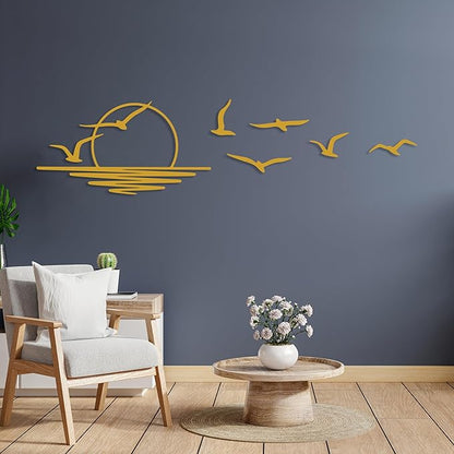 Sunrise Metal Wall Art, Sunset Metal Wall Decor for Living Room, Sunshine Line Art Home Decor Outdoor Indoor, Sun Design Modern Artwork for Walls, Abstract Sunset Wall Decor, Housewarming Gifts
