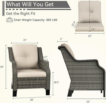 Patio Chairs Set of 2 Rattan Chair Patio Furniture Set with Thick Cushions and All-Weather PE Wicker for Garden, Patio and Porch, Beige