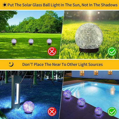 JKIMK Solar Globe Lights Outdoor Waterproof-Solar Balls for Garden-Cracked Glass Ball Solar Lights Outdoor-Solar Orbs for Outside-Outdoor Decorations for Patio and Yard Lawn Backyard Decor