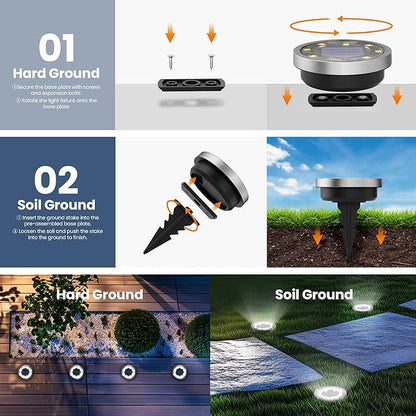 SOLPEX 16 Pack Solar Ground Lights Outdoor Waterproof, Solar Powered Pathway Lights, Landscape Lighting for Garden Walkway Driveway Backyard Decor (Cool White)