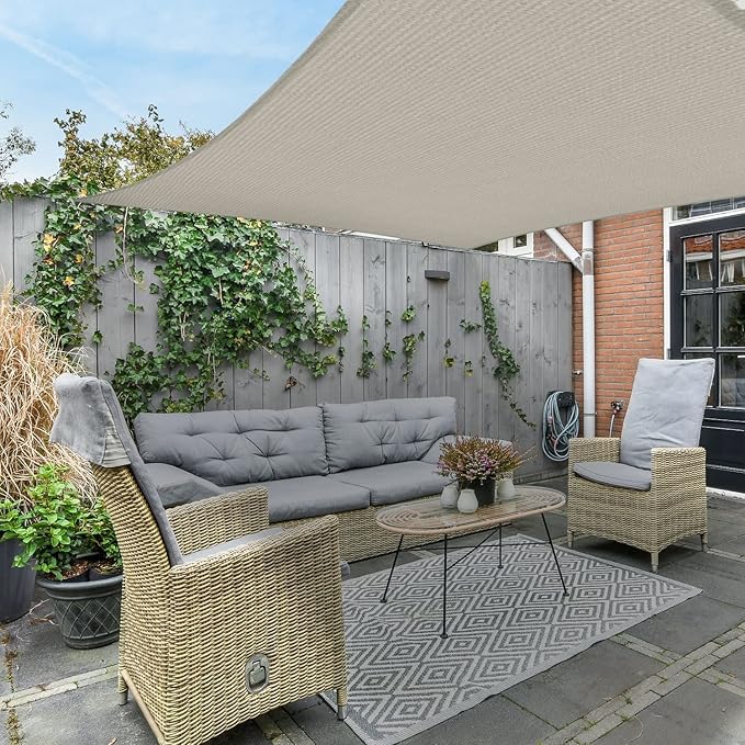 AsterOutdoor Sun Shade Sail Rectangle 12' x 12' UV Block Canopy for Patio Backyard Lawn Garden Outdoor Activities, Cream
