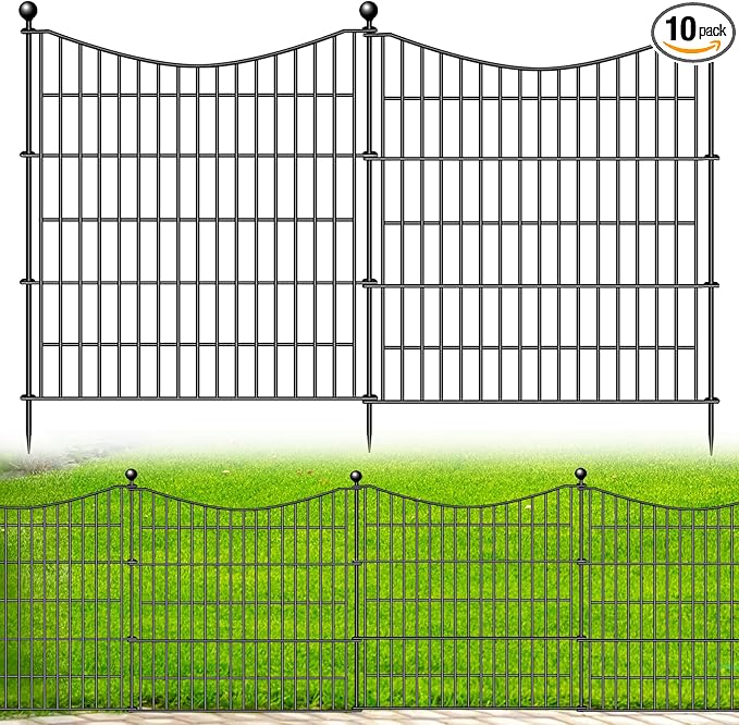 10 Panels No Dig Dog Fence Outdoor for Yard, 32 in(H) X 23.6 ft(L) Decorative Tall Garden Fence Animal Barrier, Rustproof Metal Wire Garden Edging and Borders, Temporary Fencing Stakes