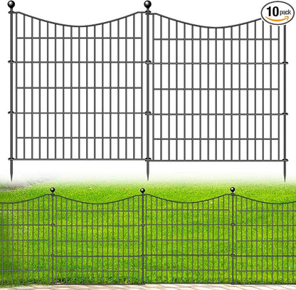 10 Panels No Dig Dog Fence Outdoor for Yard, 32 in(H) X 23.6 ft(L) Decorative Tall Garden Fence Animal Barrier, Rustproof Metal Wire Garden Edging and Borders, Temporary Fencing Stakes