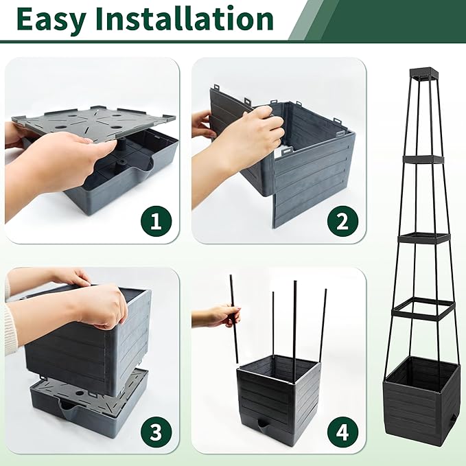 Tomato Planter with Trellis, 57 Inch Self-Watering Planter Box 2-Pack, Grey Planter with Metal Support for Outdoor Indoor Climbing Plants