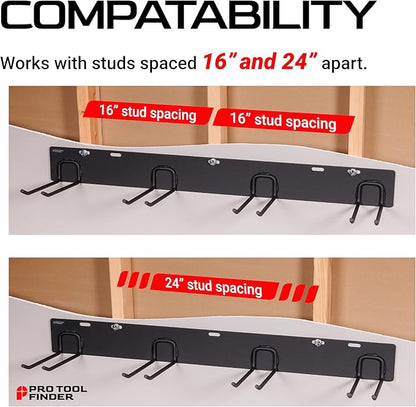 Stud-Mounted Commercial-Grade Steel Garden Tool Organizer for Garage Wall, 2-Pack – 1300 lb Rated