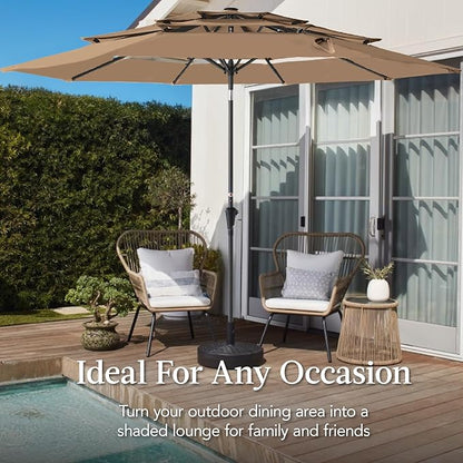 Best Choice Products 10ft 3-Tier Market Patio Umbrella, Outdoor Sun Shade with Tilt, Crank Lift, 8 Ribs for Backyard, Deck, Poolside – Tan