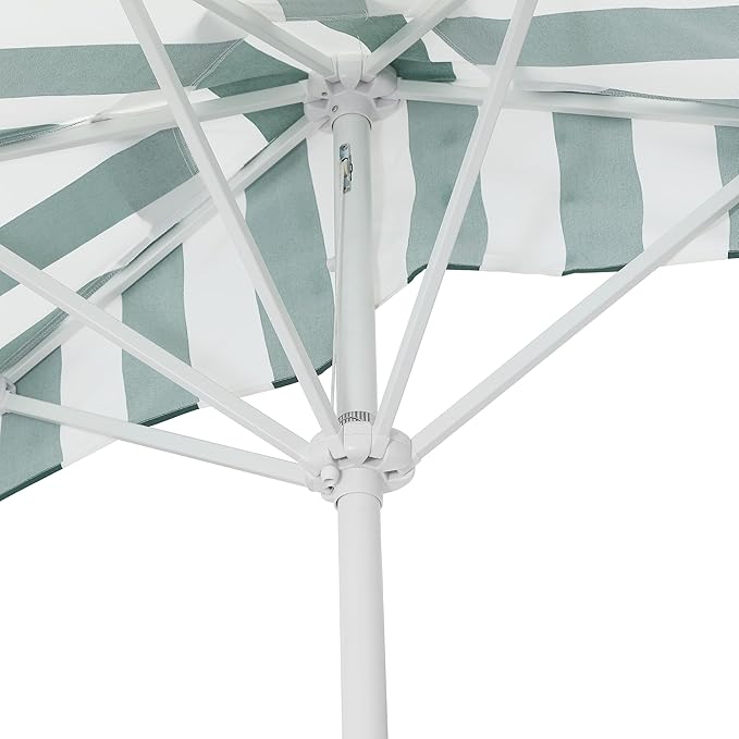 JONATHAN Y Half Umbrella UMB1201L Beverly 9 ft. Designer Classic Scalloped Fringe Market Patio with Crank, Tilt Button and UV Protection in Green/White, White Pole