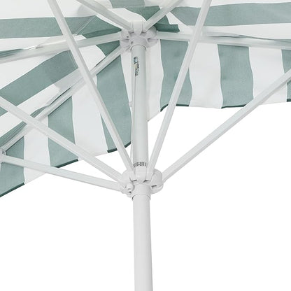 JONATHAN Y Half Umbrella UMB1201L Beverly 9 ft. Designer Classic Scalloped Fringe Market Patio with Crank, Tilt Button and UV Protection in Green/White, White Pole