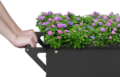 Raised Planter Box Outdoor with Legs Elevated Raised Garden Bed with Wheels Flower Boxes Outdoor Standing Planter for Vegetables Flowers Herbs Planting,Black