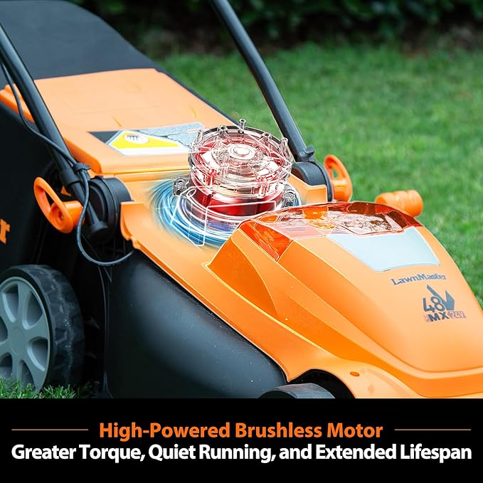 LawnMaster Lawn Mower, Brushless Cordless Lawn Mower 48V MAX 15-inch with 2X24V MAX 4.0Ah Battery and a Dual Charger-CLMF4815E