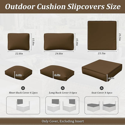 14 Pcs Outdoor Cushion Slipcovers Outdoor Patio Cushion Covers Replacement Waterproof with Zipper for Outdoor Furniture, Patio Sofa Couch 3 Sizes, Covers Only