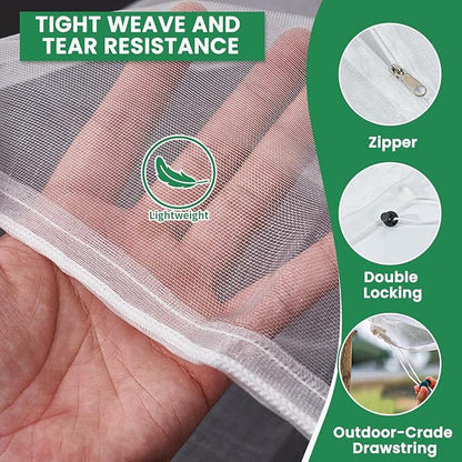 Bird Netting for Garden Protection, Insect Netting Pest Barrier Mesh Cover Bag with Zipper & Drawstring 4 Pack 3.3x4.9 Ft Reusable Garden Fruit Tree Netting for Vegetables, Bushes, Flowers and Plants