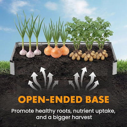 NEWBULIG 12x4x1ft Galvanized Raised Garden Bed, Outdoor Metal Planters Box for Vegetables, Flowers & Herbs, Open Base, Easy Assembly, X-Shaped Bars