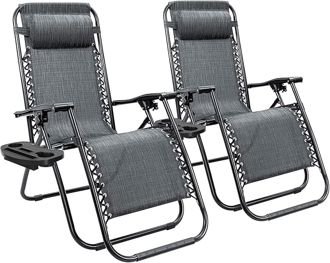 Homall Zero Gravity Chair Adjustable Folding Lawn Lounge Chairs Outdoor Lounge Gravity Chair Camp Reclining Lounge Chair with Pillows for Poolside Backyard and Beach Set of 2 (Double-Gray)