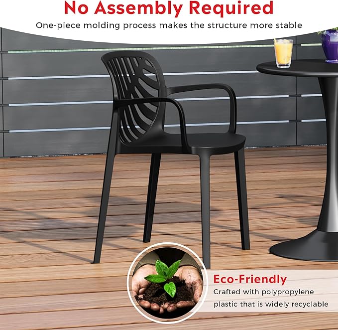 Costaelm 5 Piece Patio Furniture Set, HDPE Patio Square Bistro Table and Stackable Chairs Sets for 4, Outdoor Furniture All Weather for Backyard Poolside, Black