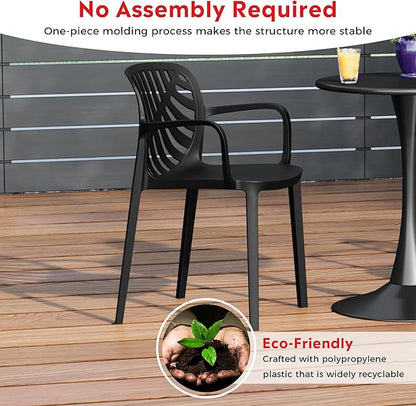 Costaelm 4 Person Dining Table Set, HDPE Patio Round Dining Table and Stackable Chair, Kitchen & Dining Room Sets All Weather for Backyard Porch Poolside, Black