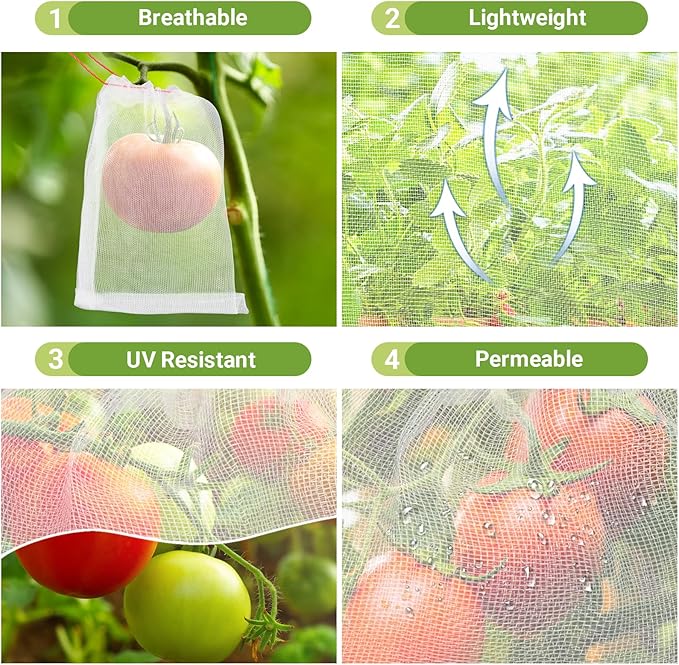 Fruit Cover Bags Against Birds, 25pcs 4x6 in Mesh Fruit Protection Bags with String, Netting for Fruit Trees Vegetables Flowers Protection Away from Bugs Birds