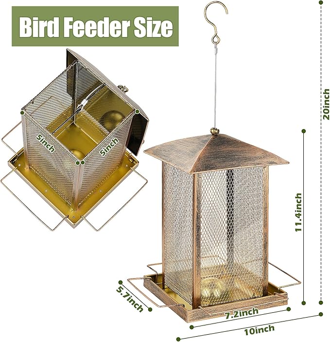 Bird Feeder, Heavy Duty Metal Bird Feeders for Outdoor Hanging, Wild Birdfeeder with Lid Buckle for Garden Yard Outside Backyard, 6LB Large Capacity