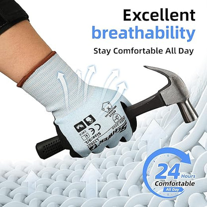 Schwer 6 Pairs Safety Work Gloves with Sandy Nitrile Coating, Extreme Fiber-Abrasion Resistance(Level 6-Certified) Heavy Duty Working Glove with Grip for Men Women, A2 Cut Glove, for Construction, XL