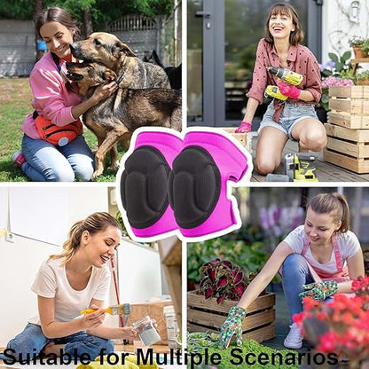 2 Pairs Womens Knee Pads for Kneeling with Soft Foam Cushion, Safety Flooring Knee Protector for Gardeners Carpenters Cleaners Veterinary, Gardening Knee Pads with Adjustable Straps for Work, Pink L