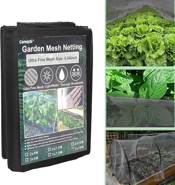 Thicker Garden Mesh Netting,6.6’ x 16.5’ Ultra Fine Black Plant Row Covers for Vegetable Fruits Flowers Greenhouse Row Cover Raised Bed Barrier Screen, Shading Rate 25-30%, Nano PPT Garden Netting