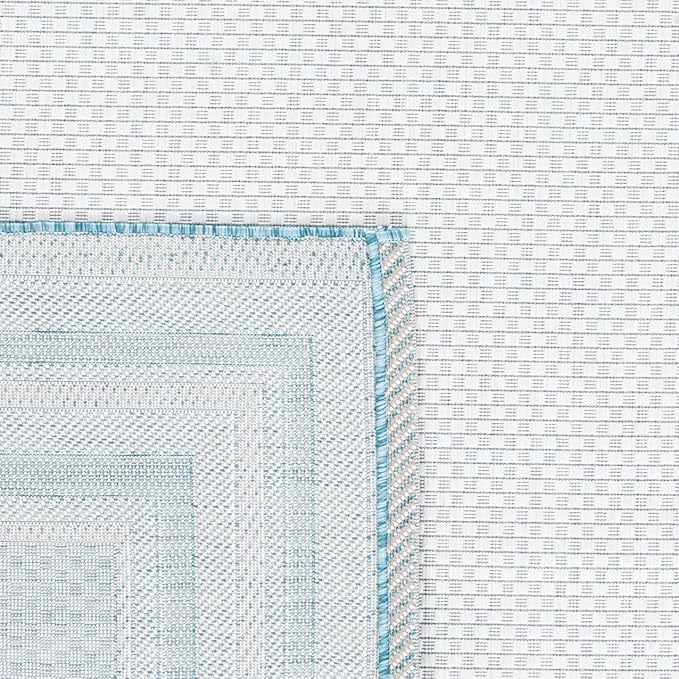SAFAVIEH Washable Rug Outdoor Courtyard Collection - 6'7" x 9'6", Ivory & Aqua Blue, Non-Shedding & Easy Cleaning, Ideal for Patio, Backyard, Mudroom (CY8475-53612)