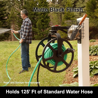 Liberty Garden Single Arm Navigator Hose Reel with Pull Up Latch, Black