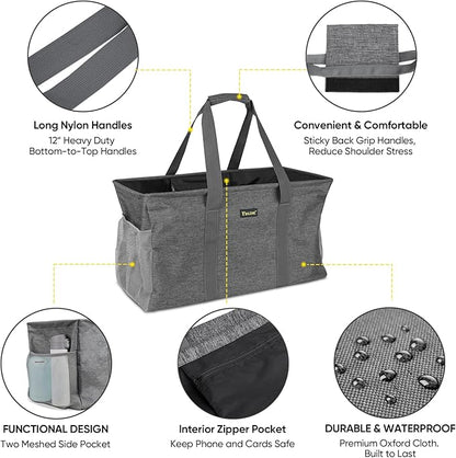 BALEINE Extra Large Utility Tote Bag with Wire Frame for Storage (Gray, 22''x12''x10'')