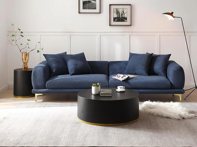 kevinplus Black Side Table End Table for Living Room, Bottom Gold Rim Design, Black & Gold (ø15.6'' x 19.5'')