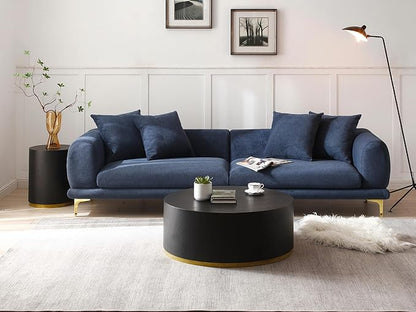kevinplus Black Side Table End Table for Living Room, Bottom Gold Rim Design, Black & Gold (ø15.6'' x 19.5'')