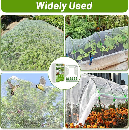 Cludoo 67pcs Garden Mesh Netting Kit,6 Sets Wide Garden Hoops with 10x20 ft Garden Covers Bird Netting& 12 Clips, Garden Protection for Raised Beds Greenhouse Vegetable Plants Flowers Animals