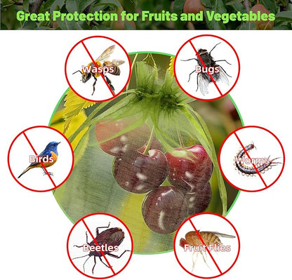 100Pcs Fruit Protection Bags, Garden Plant Fruit Netting Cover Bags, Drawstring Mesh Fruit Protectors Barrier for Apples, Tomatoes, Fruit Trees, Veggies Garden(4x6 Inch)