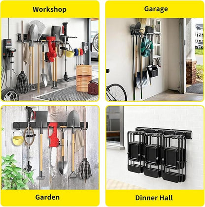 Garvee 48 Inch Garage Tool Organizer Wall Mount, Heavy Duty Garden Tool Storage Organization with 8 Adjustable Hooks, 13 Pack Yard shed Tool Organizer System for Shovel Rake Broom Ladders