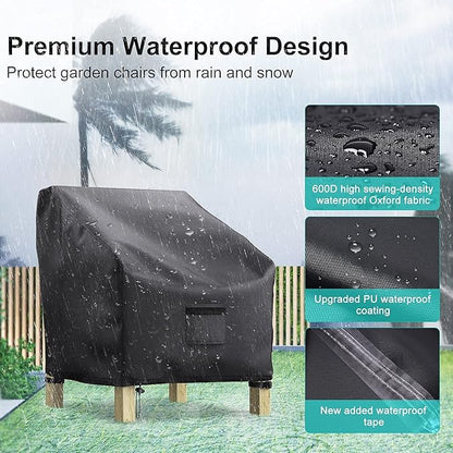 Patio Chair Covers for Outdoor Furniture Waterproof 2 Pack, Lawn Chair Covers 600D Heavy Duty Oxford Cloth, Large Covers for Lounge Lawn Deep Seat Black 37"W×40"D×30"H