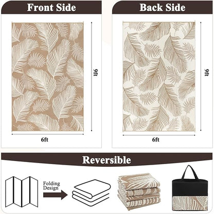Pauwer Waterproof Outdoor Rug 6x9, Reversible Plastic Straw Patio Camping Rug, Indoor Outdoor RV Mat Carpet for Deck, Camper, Porch, Balcony, Backyard, Picnic, Leaf Brown
