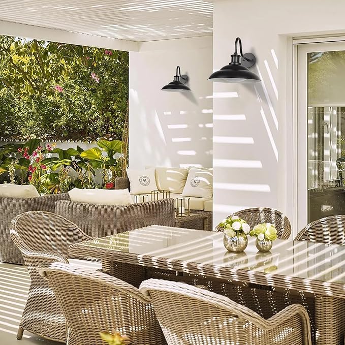 Outdoor LED Barn Light, 16 Inch Dome Large Farmhouse Exterior Wall Light Fixture with Adjustable Color Temperature, Modern Black White Wall Sconce Outside for House Garage Doorway, 1 Pack