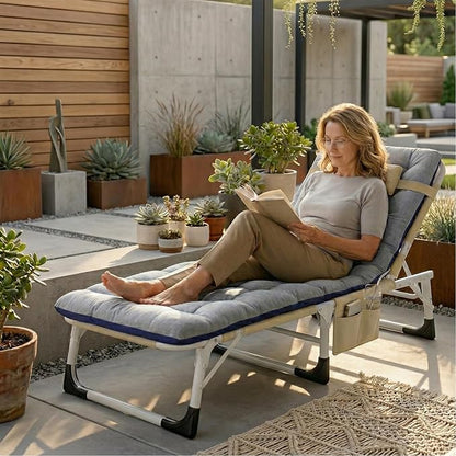 ABORON 4-in-1 Lounge Chair with Face & Arm Holes for Tanning, 440LB Heavy-Duty Folding Recliner with Plush Cotton Cushion, No Assembly Tri-Fold Guest Bed for Sunbathing, Poolside, Office Nap & Camping