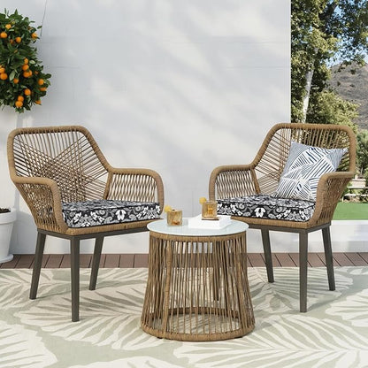 Favoyard Outdoor Chair Cushion 19 x 19 x 3 In Waterproof Pattern Fade Resistant Cushions for Patio Furniture with Removable Cover Attach Straps 28D Foam Insert Cushions Pads for Seat Sofa Couch 2 Pack