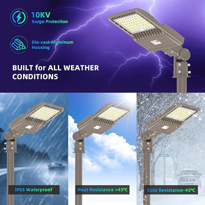 LED Parking Lot Light with Slip Fitter, UL DLC Listed, 5000K Shoebox Pole Light, IP65 Waterproof Commercial Street Area Lighting for Roadway/Driveway/Yard(240W,277-480V)