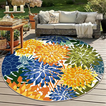 ZonLi Colorful Outdoor Rug 6x6Ft Waterproof Multicolored Indoor Area Rug Washable Outdoor Patio Rugs Tropical Floral Non Slip Outdoor Carpet for Living Room, Pool,Backyard,Deck,Camping