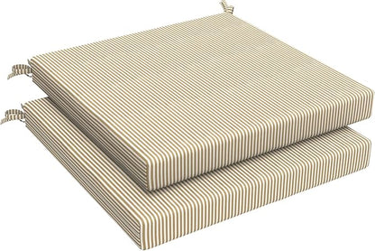LVTXIII Outdoor Chair Cushions 19"x19"x2" Pack of 2, Water-Repellent Square Corner Memory Foam Seat Cushions with Ties for Garden Patio Furniture, Strip Beige