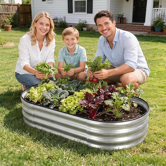1MORE Galvanized Raised Garden Bed- Planter Garden Boxes Outdoor, Raised Beds for Gardening, 4x2x1ft Metal Garden Bed Kit for Vegetables Flower, Planter Raised Bed with Protective Tape & Tools.Silver