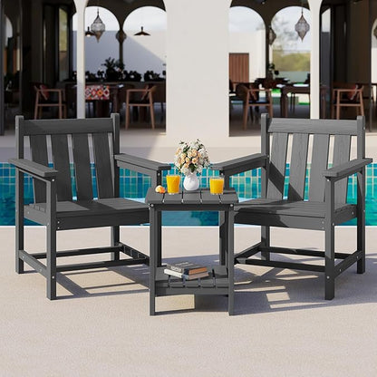 SERWALL Patio Furniture Set, HDPE Material All Weather Use Adirondack Chair Set with Side Table for Balcony, Porch, Garden, Backyard- Gray
