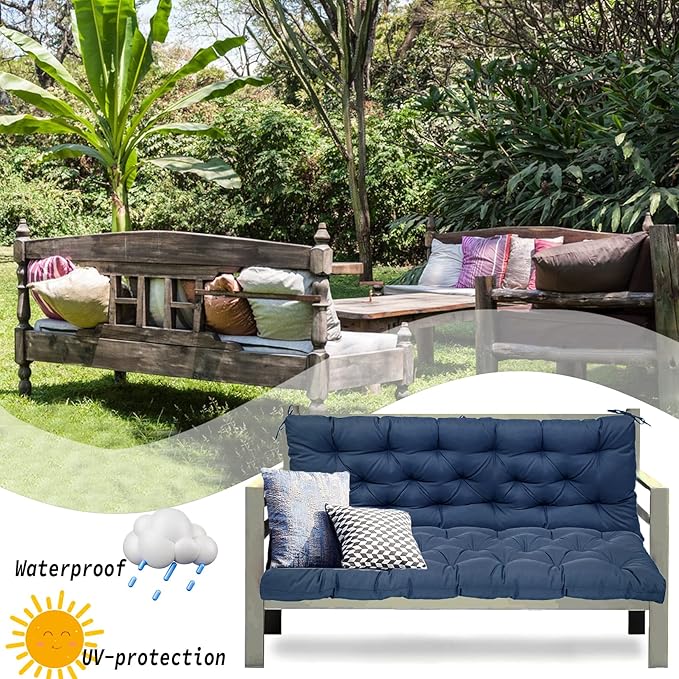 Replacement Cushions for Swing, Swing Cushions 3 Seater Replacement, Waterproof Thicken Washable Pad Cushion for Outdoor Indoor Furniture Swing Patio (Navy, 40x40 inch)