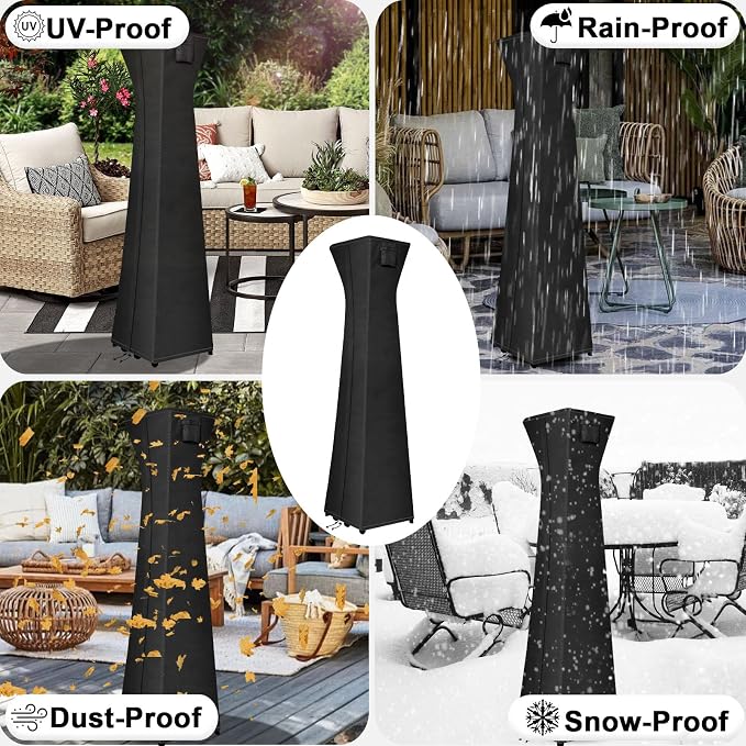 OutdoorLines Waterproof Outdoor Patio Heater Covers with Zipper and Storage Bag, Dust-proof UV-Resistant Windproof Propane Heavy Duty Heater Cover for Standing Heater, 1 Pack-90Hx23Lx23W inch Black