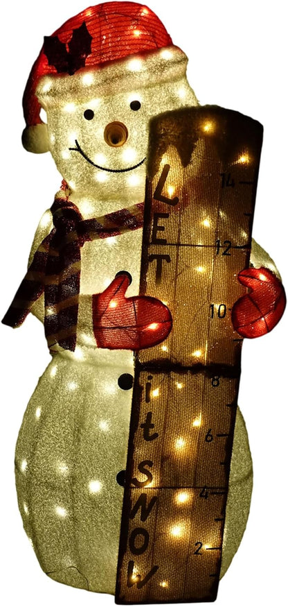 Alpine Corporation 43" H Let It Snow White Fabric Snowman with LED Lights, Indoor and Outdoor Christmas Decor