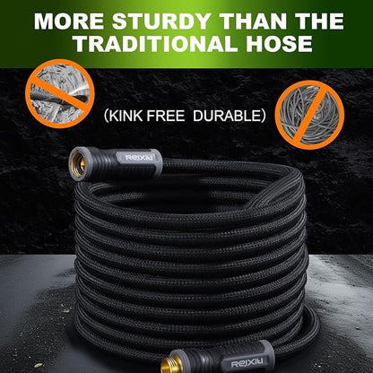 Relxitl Garden Hose, Flexible Water Hose, Ultra Lightweight Non-Expanding hose with 10 Function Sprayer, Leak proof, Pressure Resistant for Yard, Outdoor (Black, 50FT)