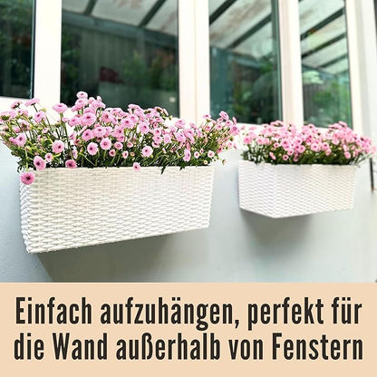 LaLaGreen Window Boxes Planters (20 Inch, 2 Pack) Outdoor Wall Hanging Flower Box with Bracket, Vertical Wall Mounted Self Watering White Rectangular Plant Container Modern Garden Herb Kitchen Indoor